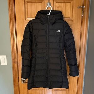 North Face Womens 550 Black Long Puffer Hooded Parka Jacket Small